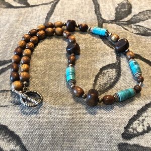 Wood and faux turquoise necklace
